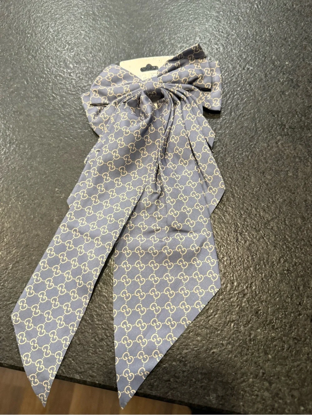 Designer-Inspired White & Black Patterned Bow